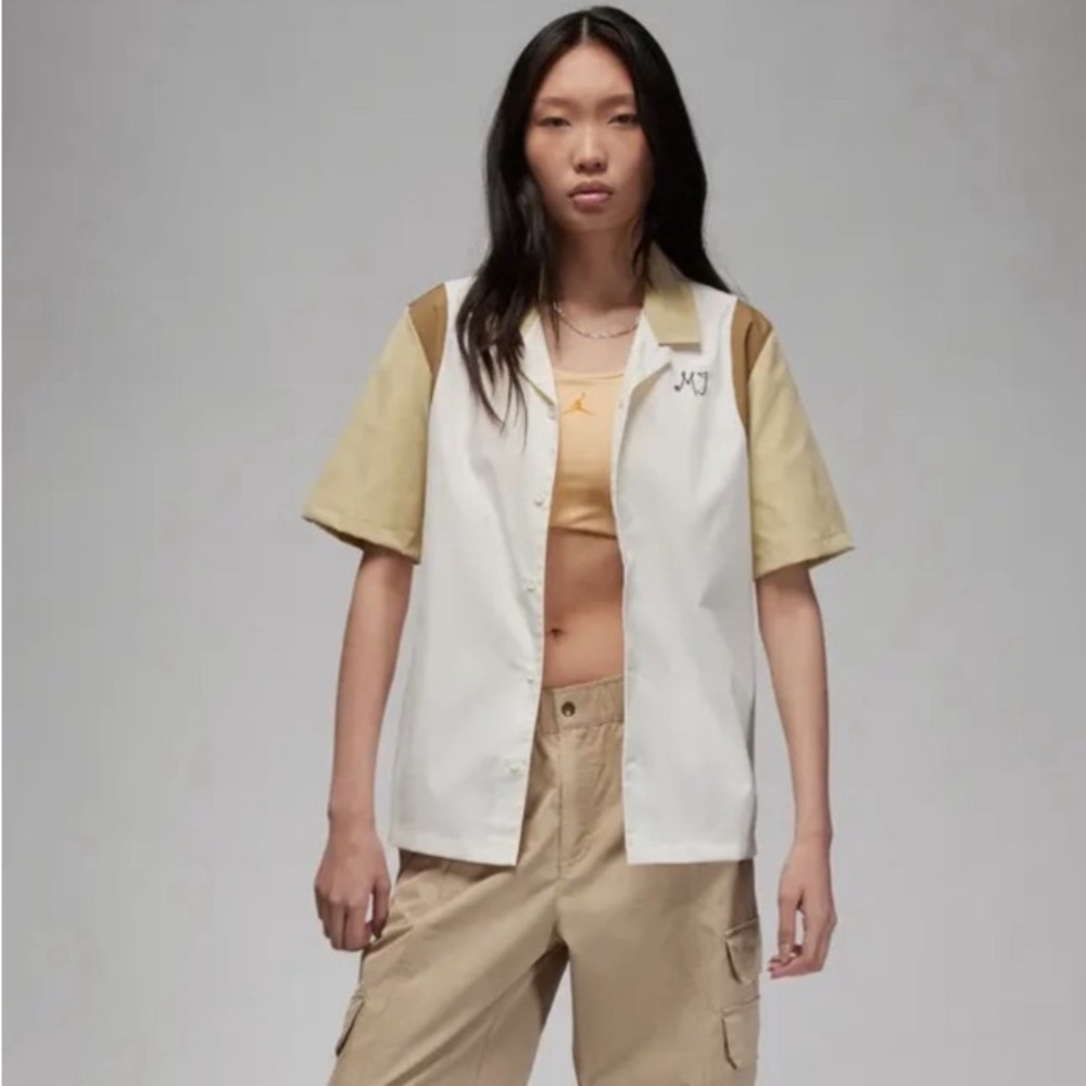 Jordan Bowling Shirt Colorblock Camp Boxy Button Down XS Brown Kelp/Sail Bowler